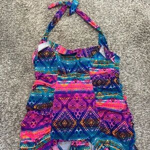 Jessica Simpson - Vibrant Multicolor Aztec Halter Swim-dress